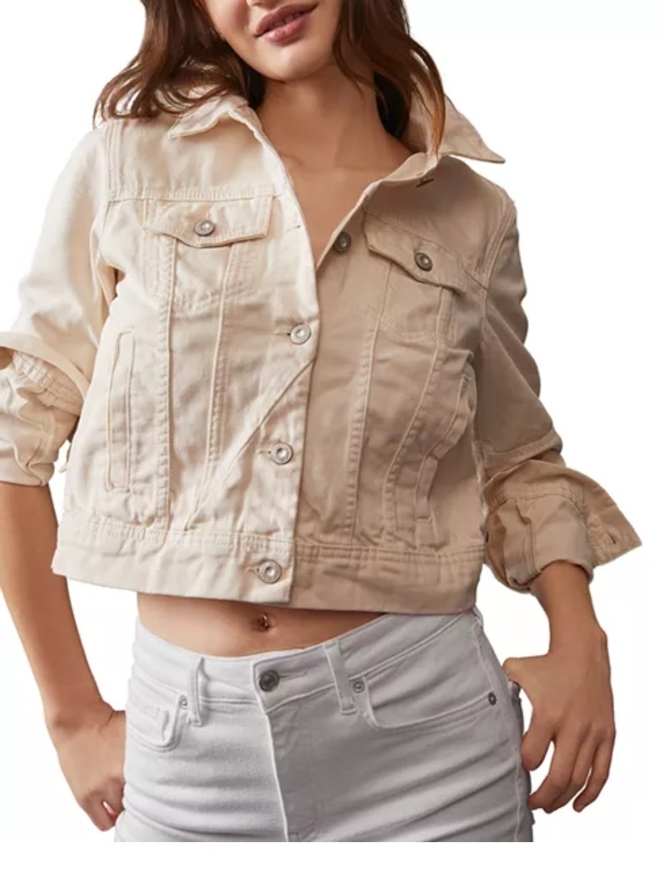 Free People Rumors Denim Jacket Ivory Size Large